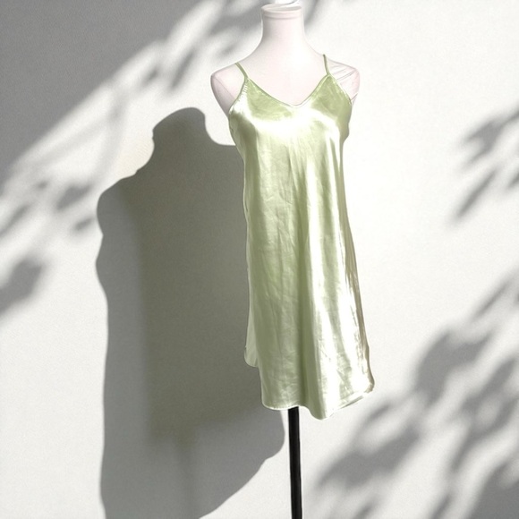 Vintage Other - Y2K Pistachio Green Satin Slip Dress Fairycore Minimalist Lingerie Tinkerbell M